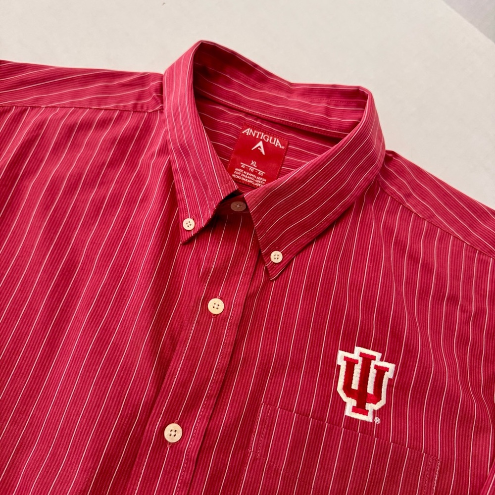 Antigua Men’s Crimson Stripe Button Down Shirt Indiana University Logo Size XL